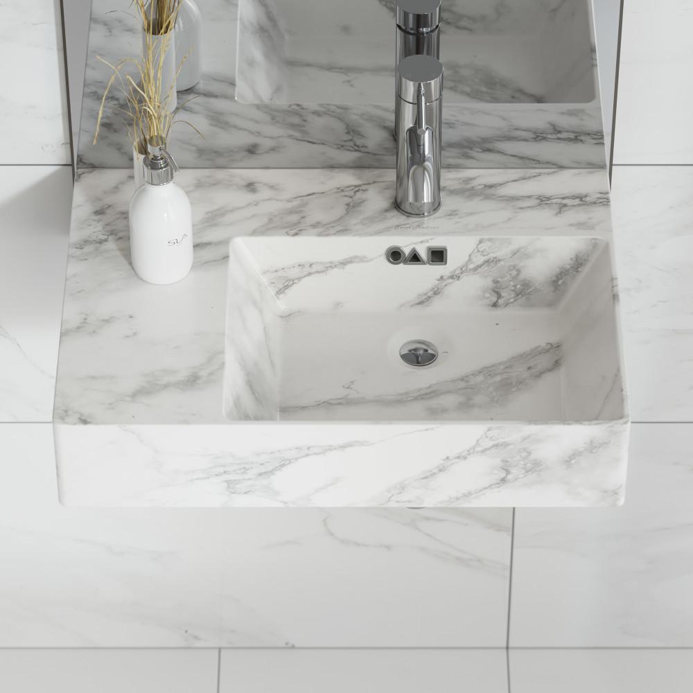 St. Tropez 24" Right Side Faucet Wall-Mount Bathroom Sink in White Marble. Picture 2