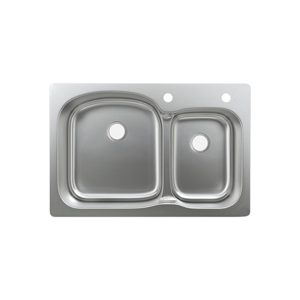 Ouvert 33 x 22 Stainless Steel, Dual Basin, Top-Mount Kitchen Sink. Picture 2