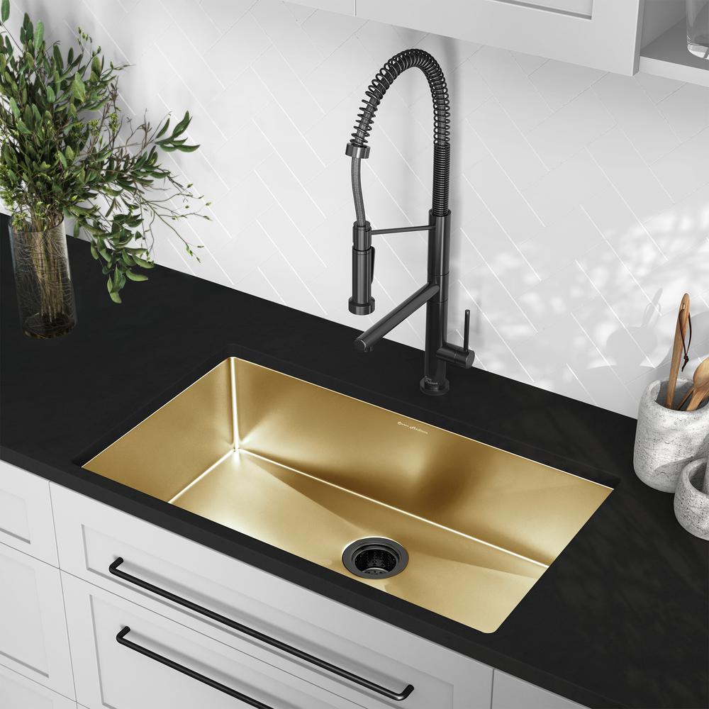 Rivage 32 x 19 Stainless Steel, Single Basin, Undermount Kitchen Sink, Gold. Picture 17