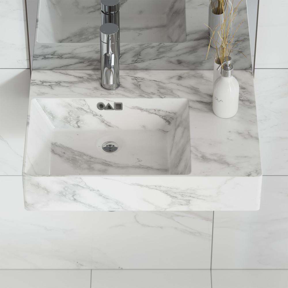 St. Tropez 24" Left Side Faucet Wall-Mount Bathroom Sink in White Marble. Picture 2