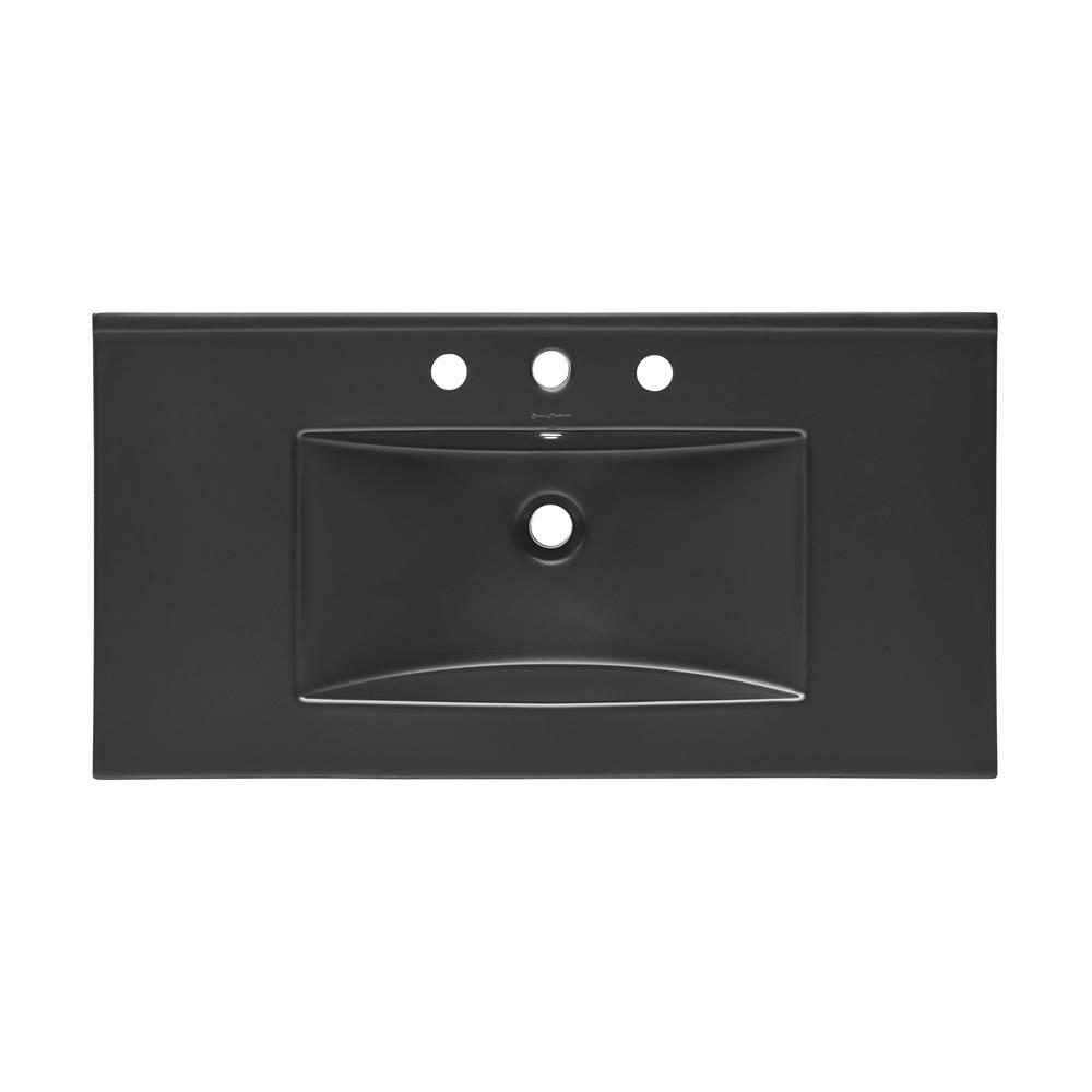 36 inch Ceramic Vanity Sink Top in Matte Black with 3 Holes. Picture 2