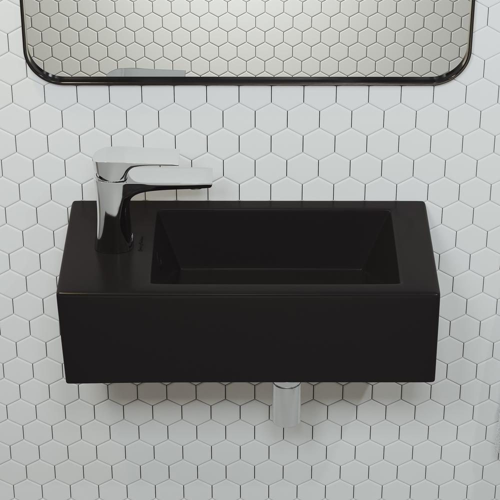 Rectangular Ceramic Wall Hung Sink with Left Side Faucet Mount, Matte Black. Picture 21
