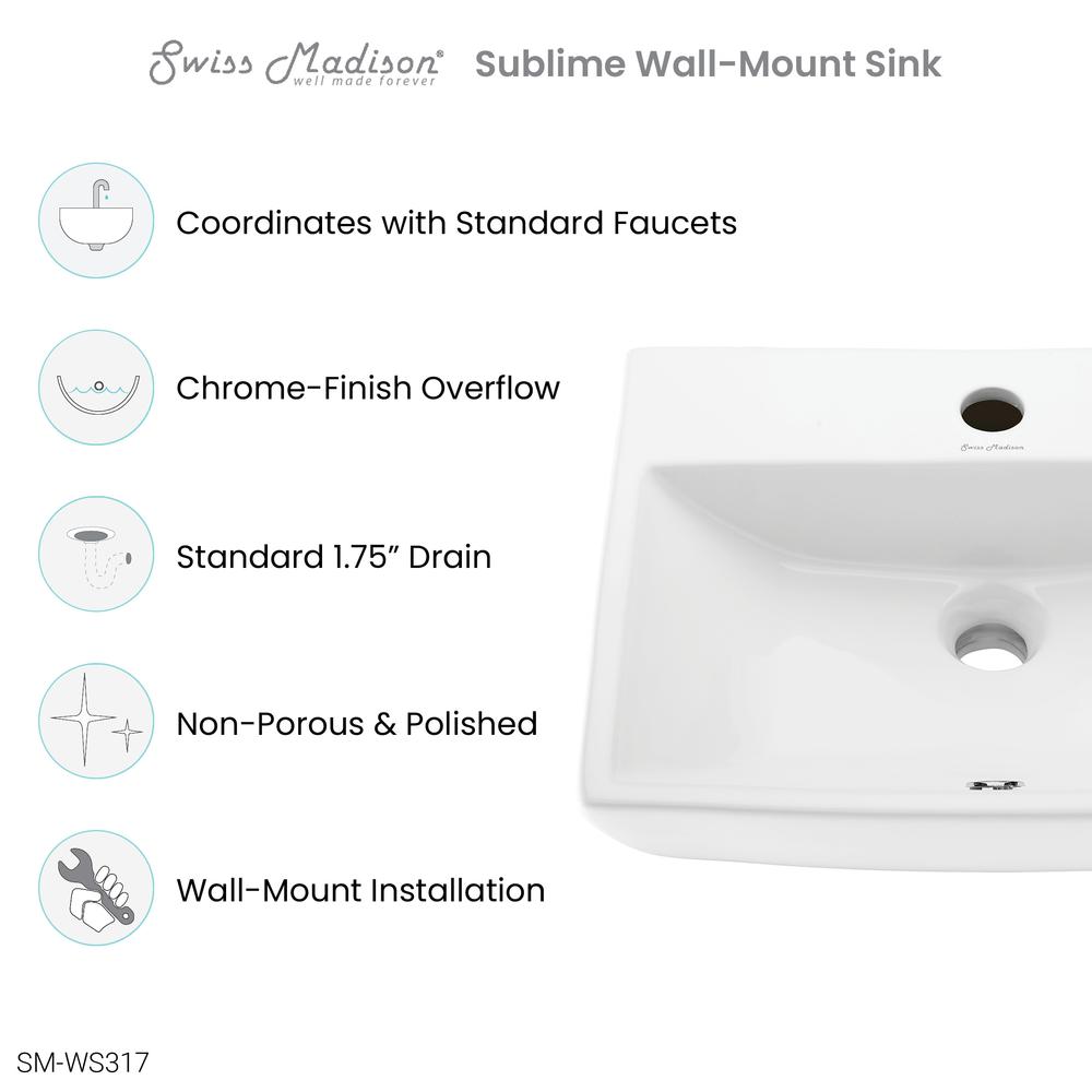 Sublime Compact Ceramic Wall Hung Sink. Picture 6