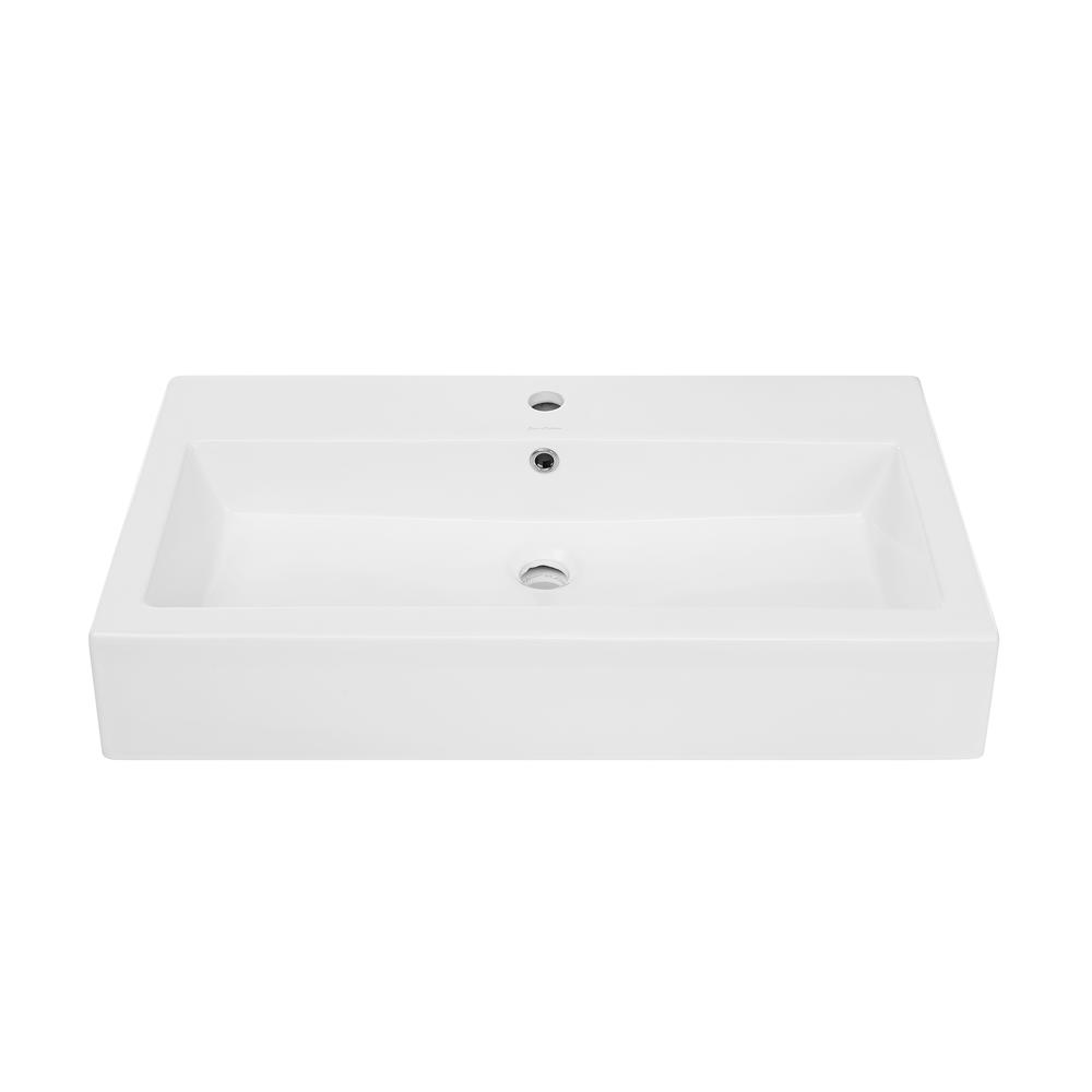 Voltaire Wide Rectangle Wall-Mount Sink in Shiny White. Picture 3
