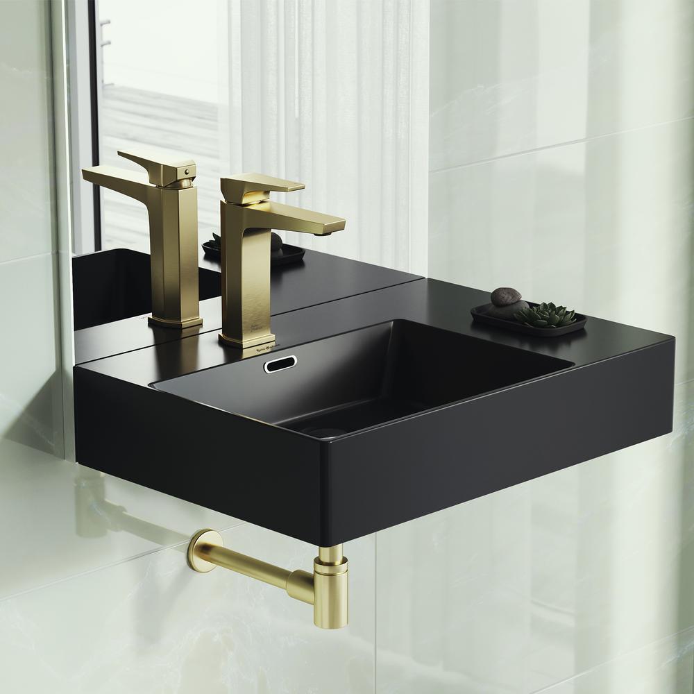 Ceramic Wall Hung Sink with Left Side Faucet Mount, Matte Black. Picture 19