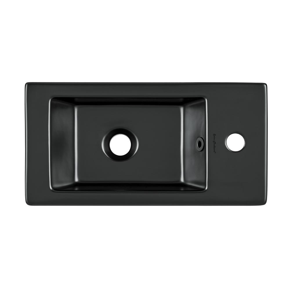 Rectangular Ceramic Wall Hung Sink with Right Side Faucet Mount, Matte Black. Picture 5