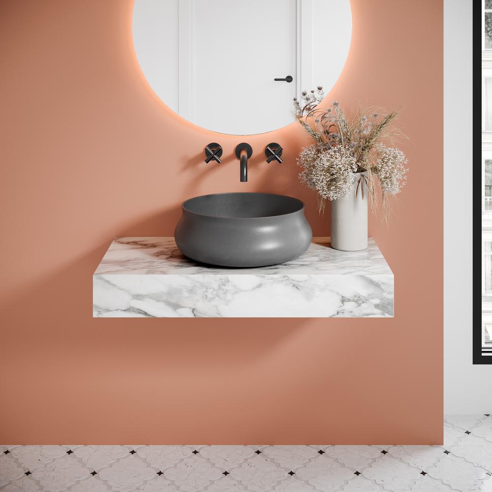 Lisse 17.5” Round Concrete Vessel Bathroom Sink in Dark Grey. Picture 15