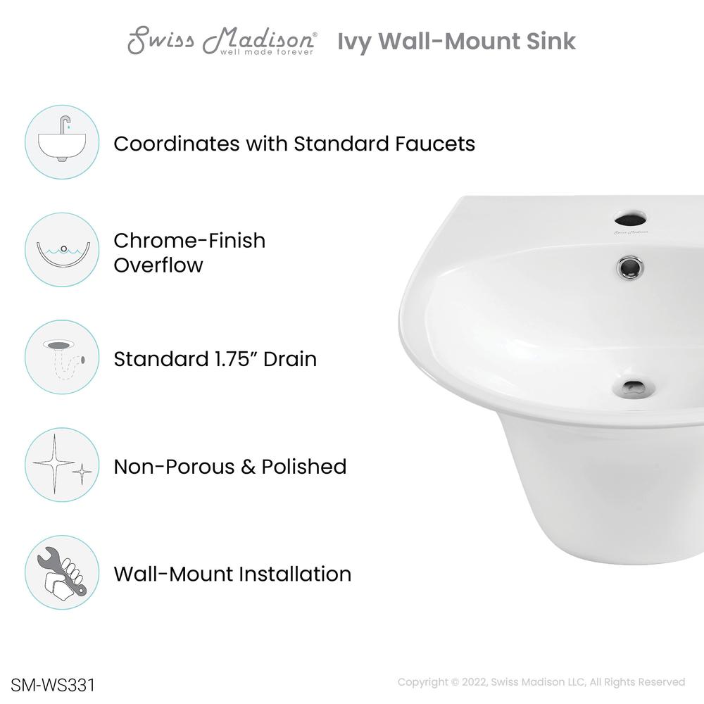 Ivy 19" ﻿Wall-Mount Bathroom Sink. Picture 7