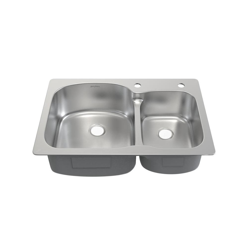 Ouvert 33 x 22 Stainless Steel, Dual Basin, Top-Mount Kitchen Sink. Picture 1