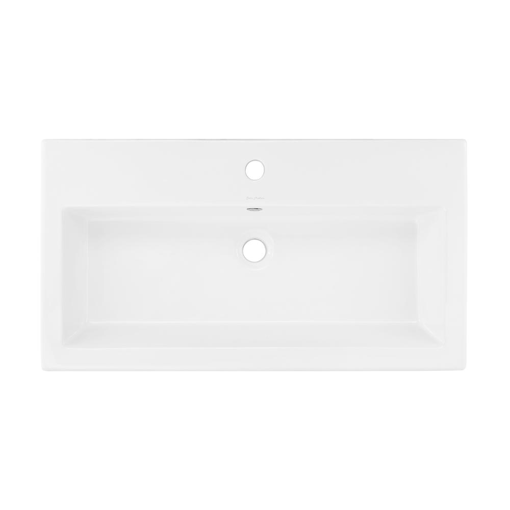 Voltaire Wide Rectangle Wall-Mount Sink in Shiny White. Picture 2