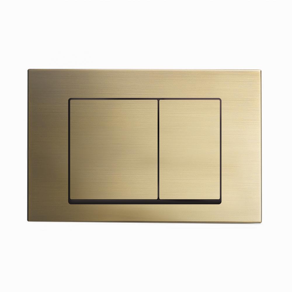Wall Mount Dual Flush Actuator plate with Square Push Buttons in Brushed Brass. Picture 1