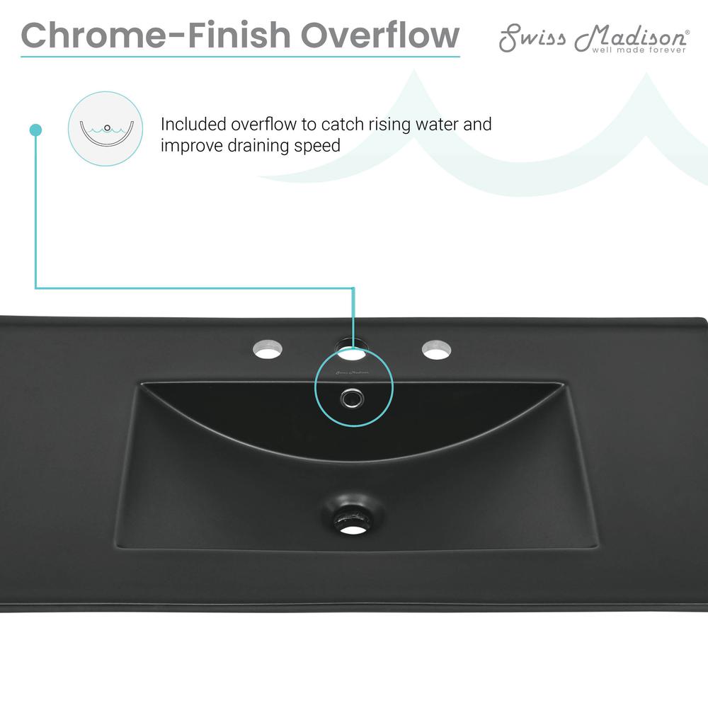 36 inch Ceramic Vanity Sink Top in Matte Black with 3 Holes. Picture 10