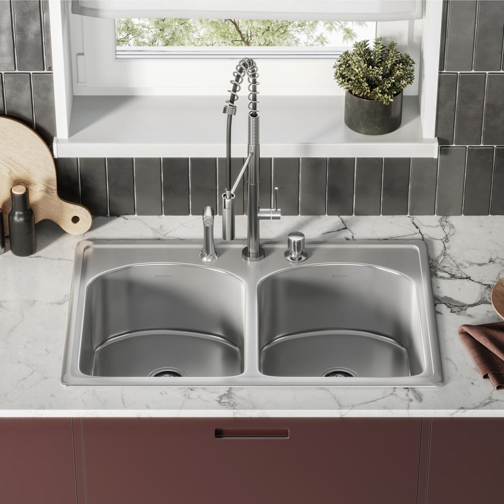Ouvert 33 x 22 Stainless Steel, Dual Basin, Top-Mount Kitchen Sink. Picture 16