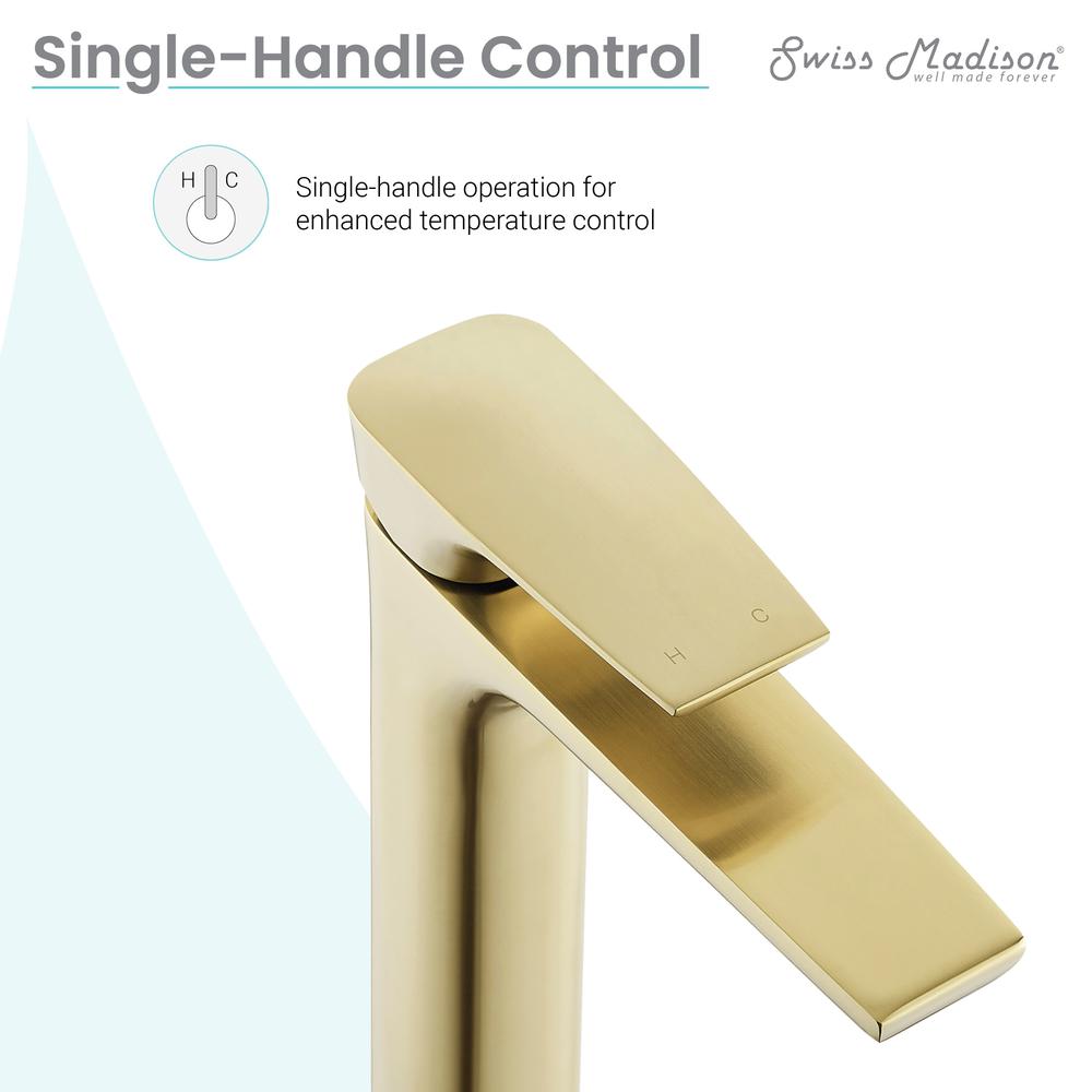 Monaco Single Hole, Single-Handle, High Arc Bathroom Faucet in Brushed Gold. Picture 13