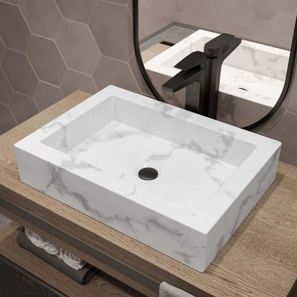 Voltaire 22" Ceramic Vessel Bathroom Sink in White Marble. Picture 16