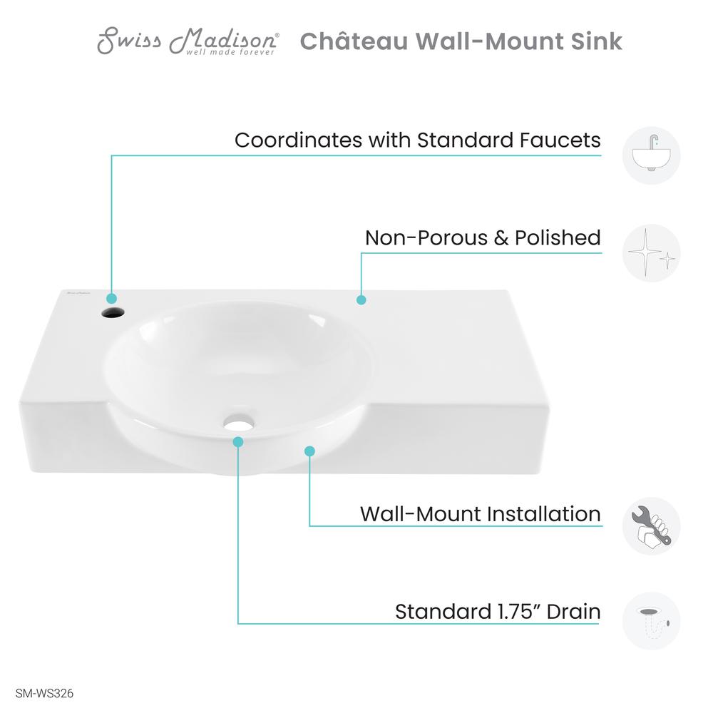 Château 30" Left Side Faucet Wall-Mount Bathroom Sink. Picture 5