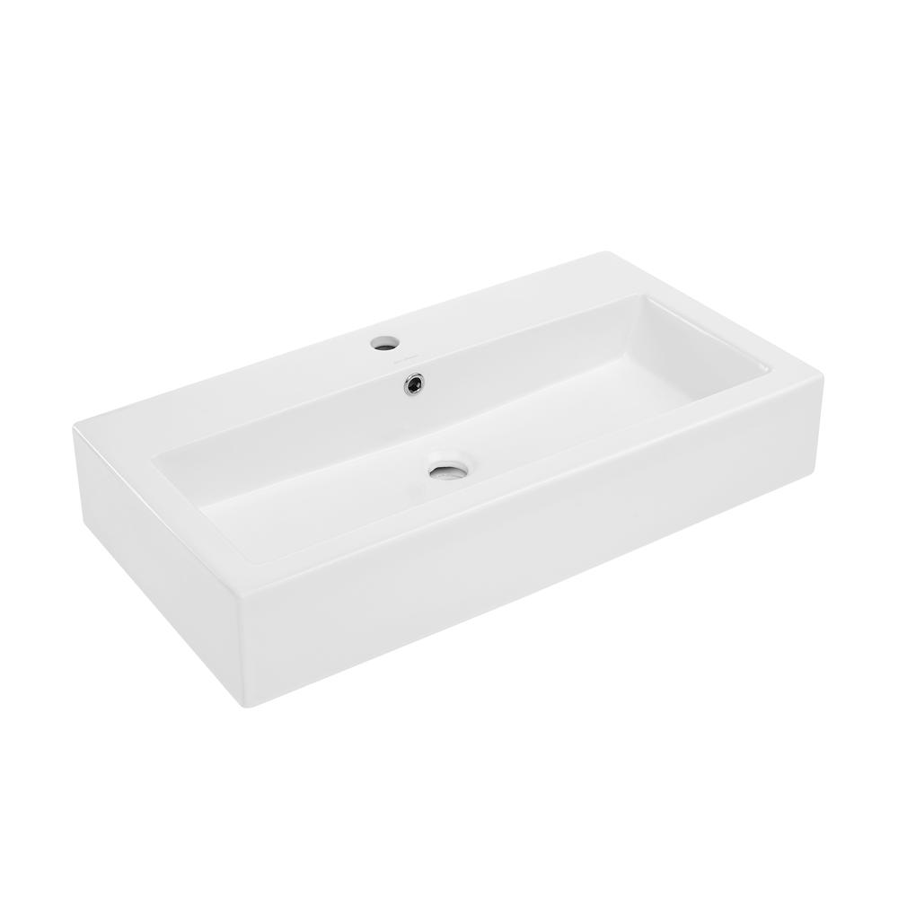 Voltaire Wide Rectangle Wall-Mount Sink in Shiny White. Picture 4