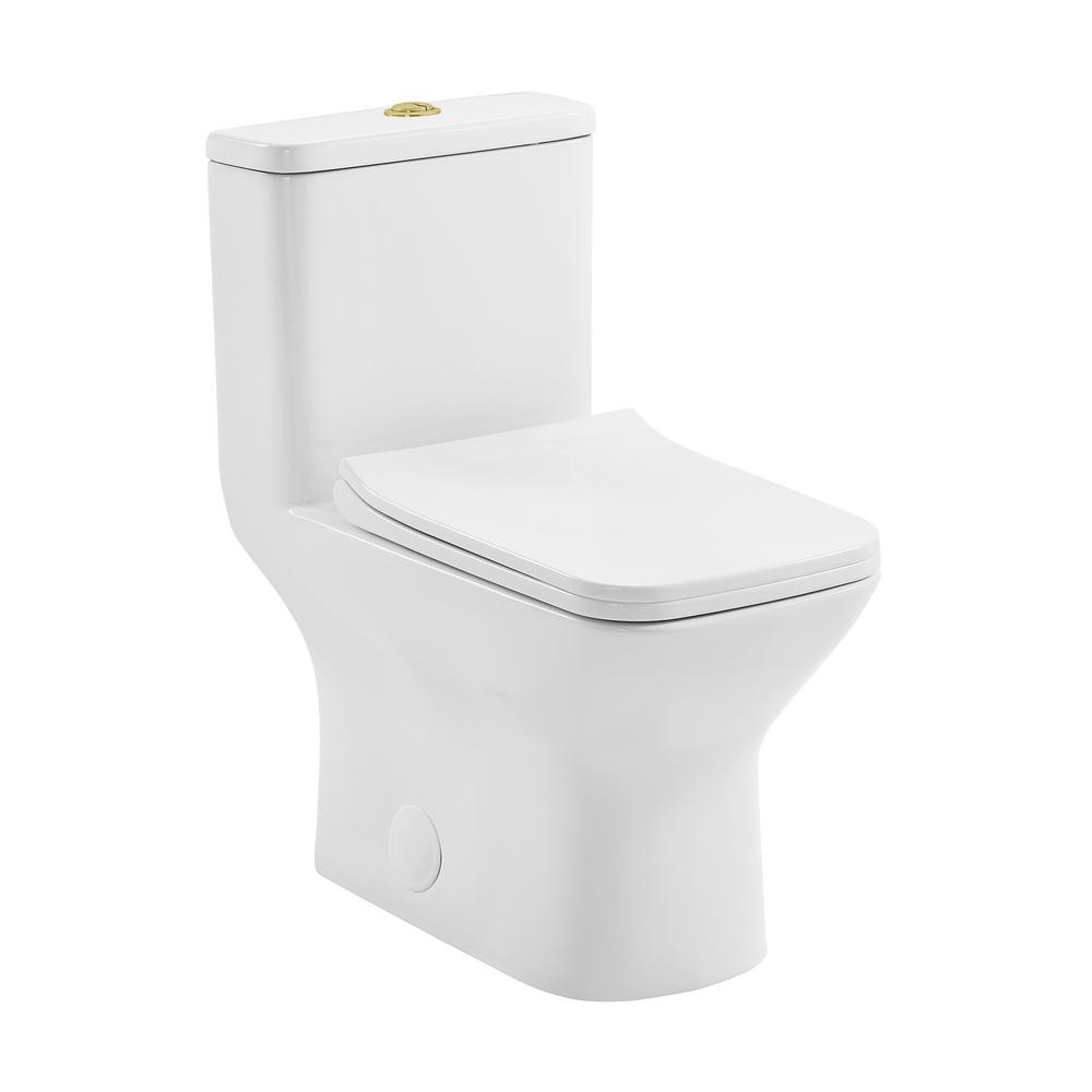 Carre One Piece Square Toilet Dual Flush, Brushed Gold Hardware 1.1/1.6 gpf. Picture 1