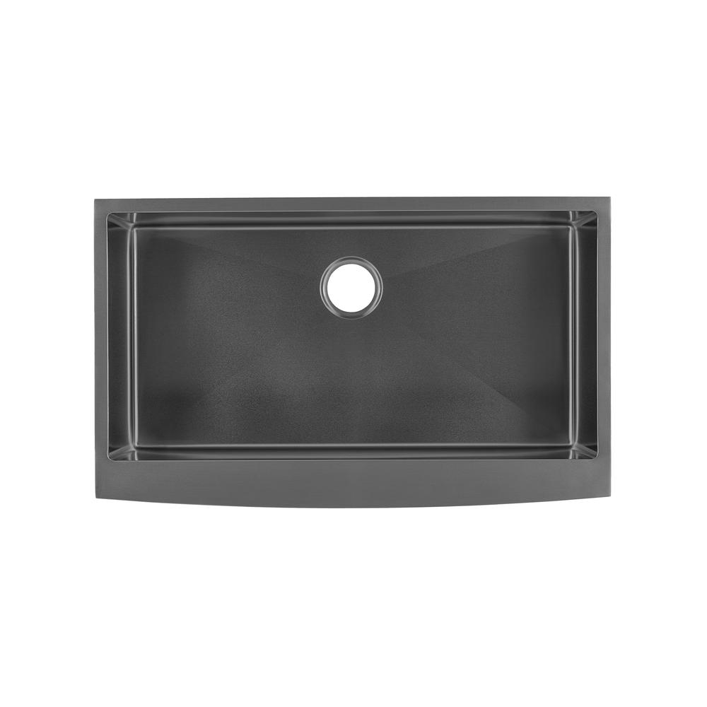 Stainless Steel, Single Basin, Farmhouse Kitchen Sink with Apron in Black. Picture 2