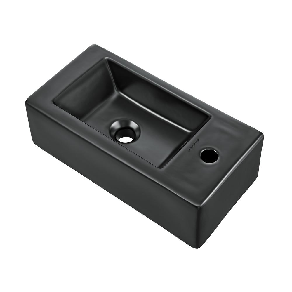 Rectangular Ceramic Wall Hung Sink with Right Side Faucet Mount, Matte Black. Picture 2
