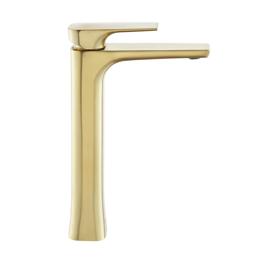 Monaco Single Hole, Single-Handle, High Arc Bathroom Faucet in Brushed Gold. Picture 6