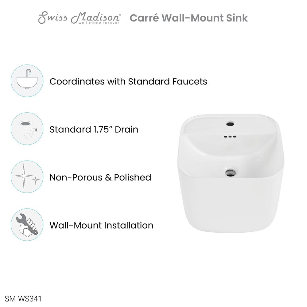 Carré 17.5" Wall-Mount Bathroom Sink. Picture 7