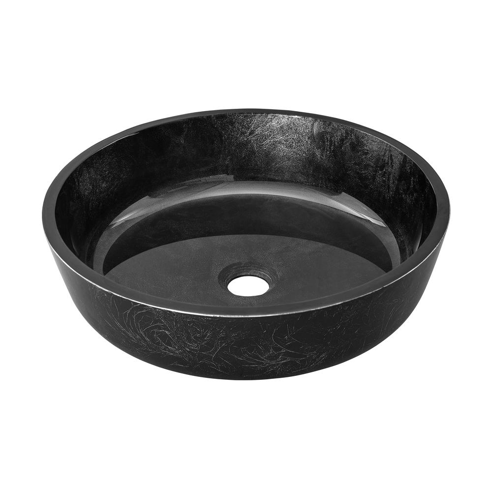 Avallon 16.5 " Round Glass Vessel Sink, Black. Picture 1