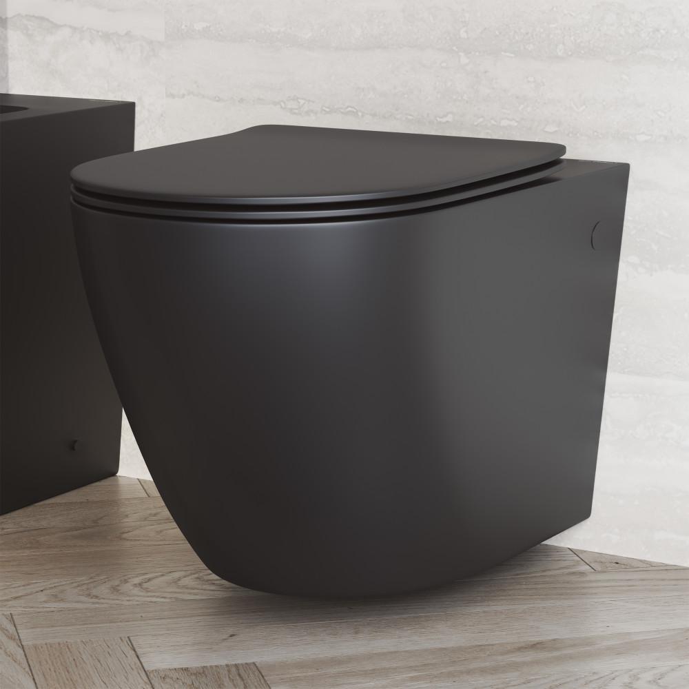 St.Tropez Wall-Hung Elongated Toilet Bowl in Matte Black. Picture 2