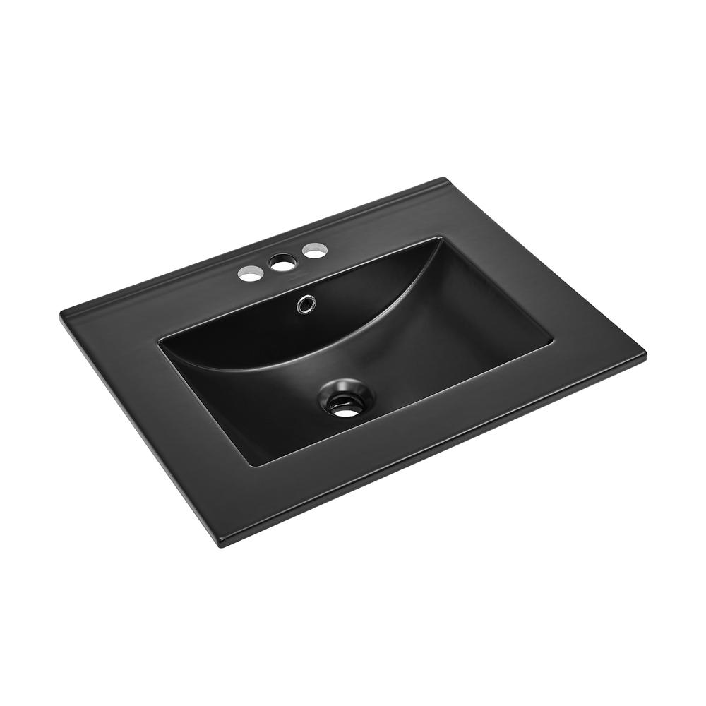 24" Vanity Top Bathroom Sink with 4" Centerset Faucet Holes in Matte Black. Picture 2