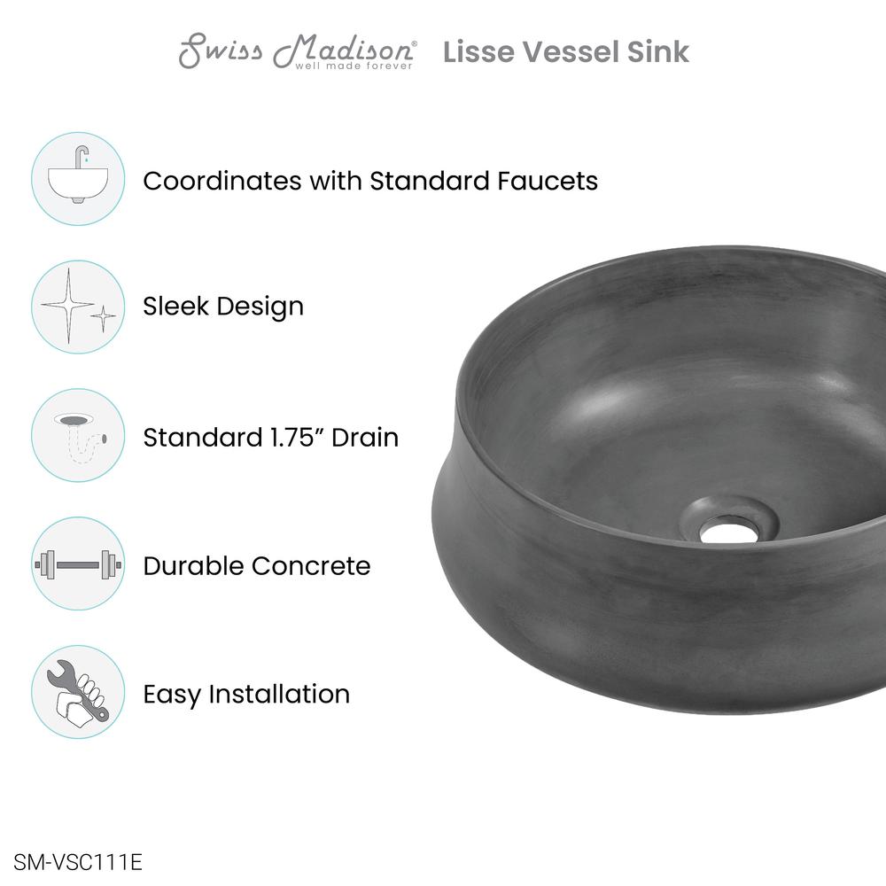 Lisse 17.5” Round Concrete Vessel Bathroom Sink in Dark Grey. Picture 6