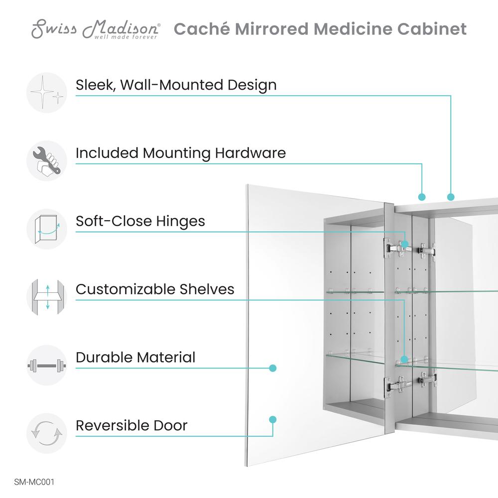 Cache 20 in. x 30 in. Mirrored Aluminum Medicine Cabinet. Picture 8