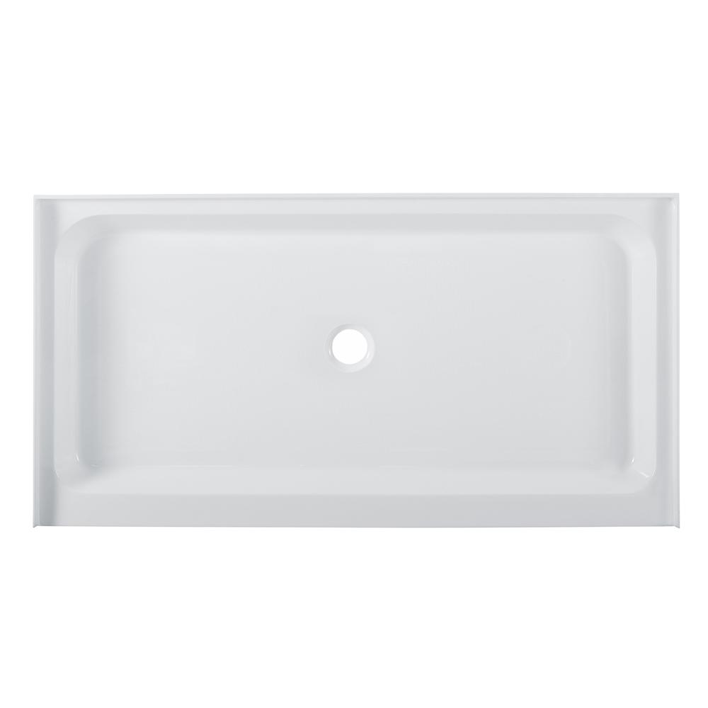 Voltaire 60" x 32" Acrylic White, Single-Threshold, Center Drain, Shower Base. Picture 1