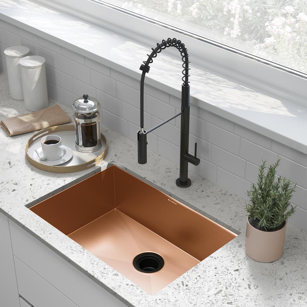 Stainless Steel, Single Basin, Undermount Kitchen Sink, Rose Gold. Picture 17