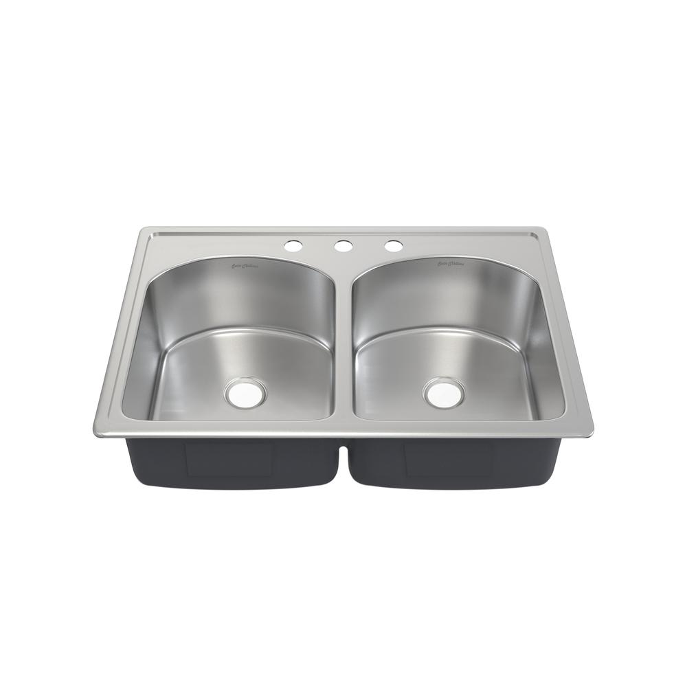 Ouvert 33 x 22 Stainless Steel, Dual Basin, Top-Mount Kitchen Sink. Picture 1