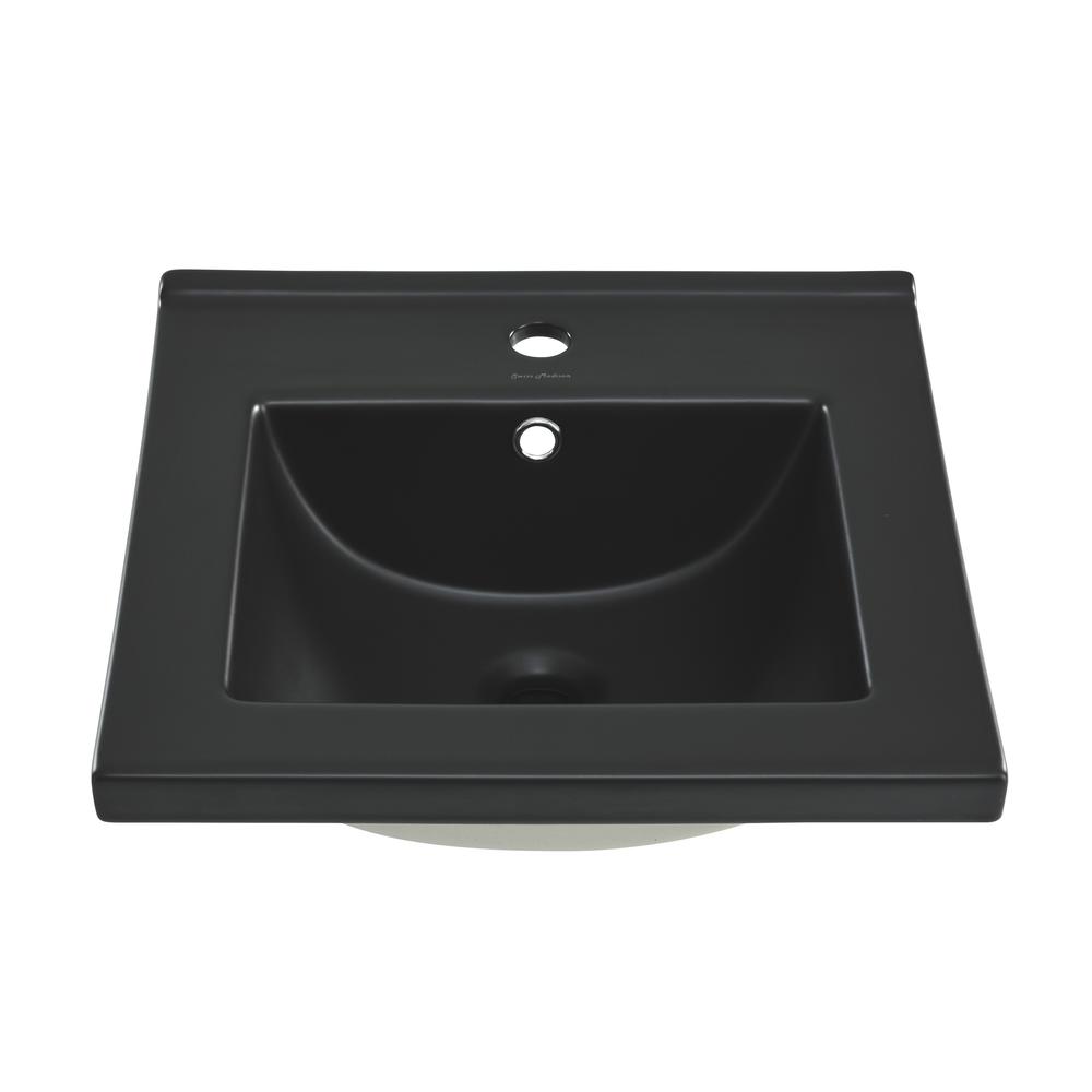 18" Ceramic Square Vanity Sink Top in Matte Black. Picture 1