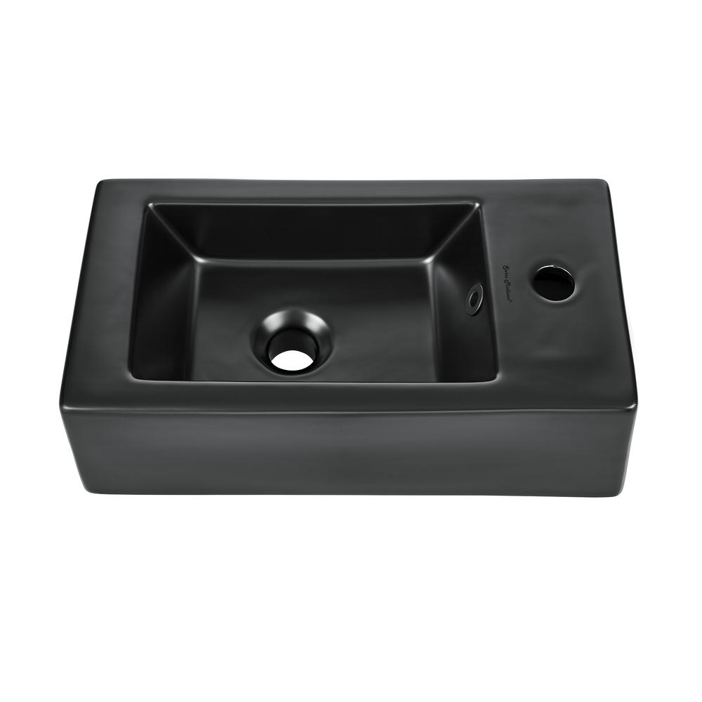 Rectangular Ceramic Wall Hung Sink with Right Side Faucet Mount, Matte Black. Picture 1