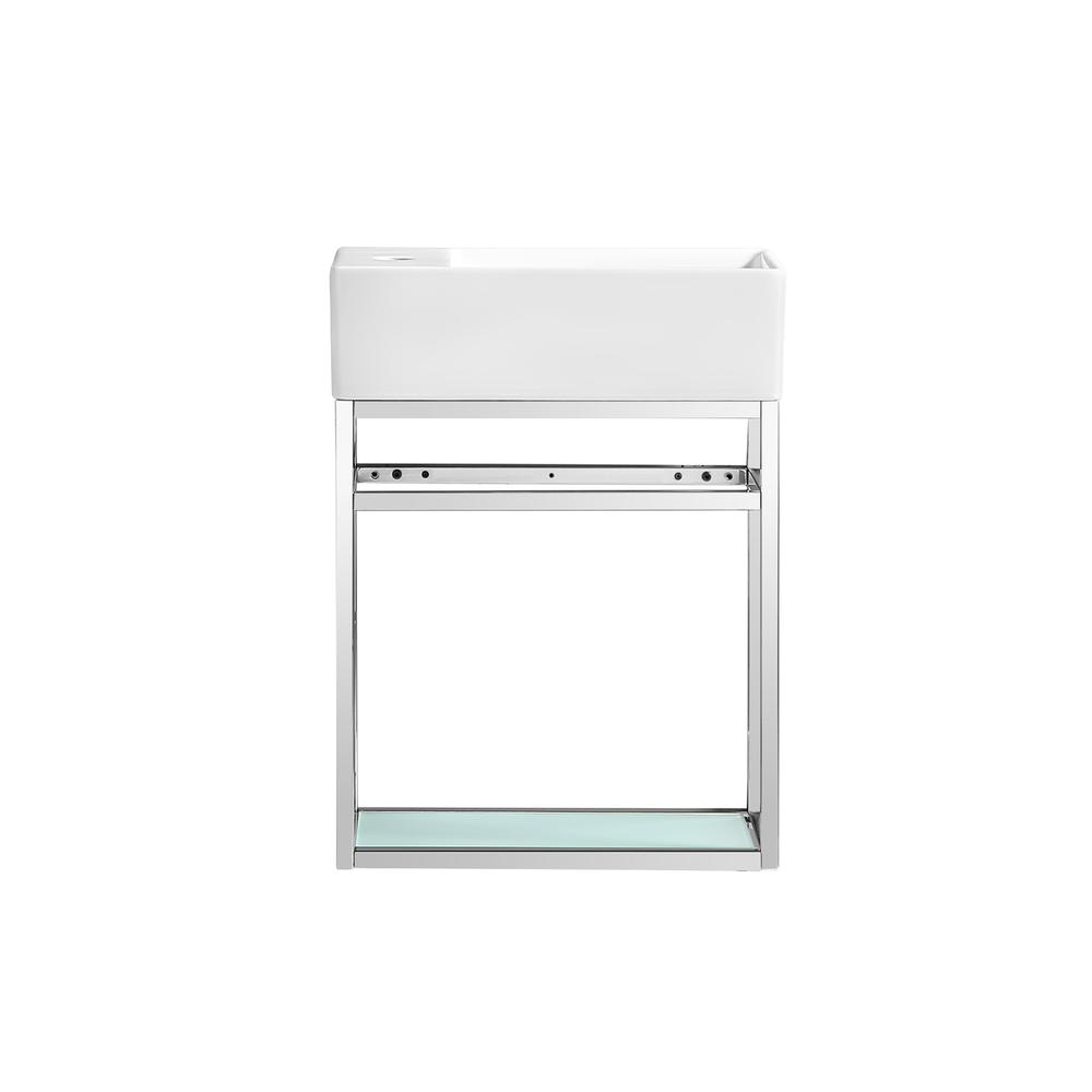 Pierre 19.5 Single, Open Shelf, Chrome Metal Frame Bathroom Vanity. Picture 1