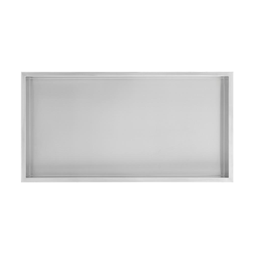 Voltaire 12" x 24" Stainless Steel Single Shelf Wall Niche in Matte Chrome. Picture 1