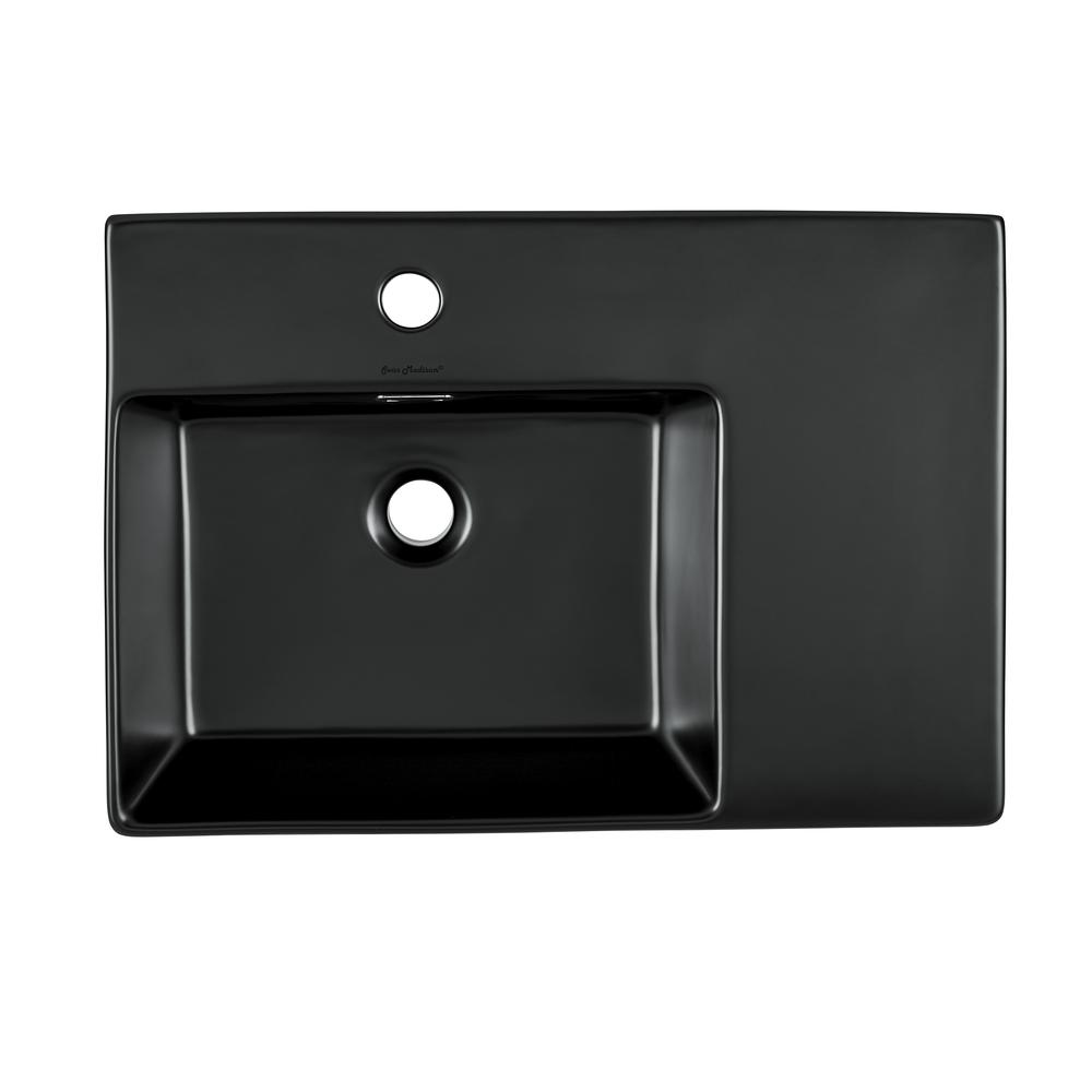 Ceramic Wall Hung Sink with Left Side Faucet Mount, Matte Black. Picture 4