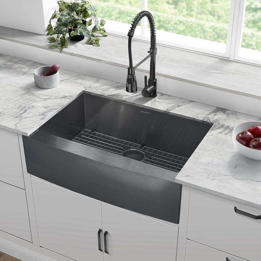 Stainless Steel, Single Basin, Farmhouse Kitchen Sink with Apron in Black. Picture 13