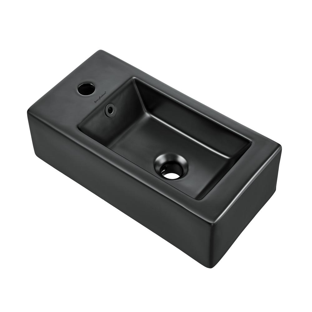 Rectangular Ceramic Wall Hung Sink with Left Side Faucet Mount, Matte Black. Picture 4