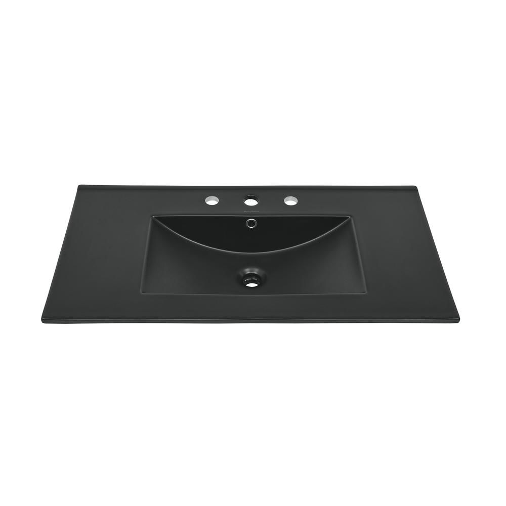 36 inch Ceramic Vanity Sink Top in Matte Black with 3 Holes. Picture 4