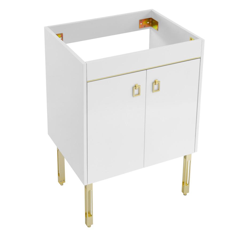 Lumiere 24 Freestanding, Bathroom Vanity in Glossy White and Gold Cabinet Only. Picture 2