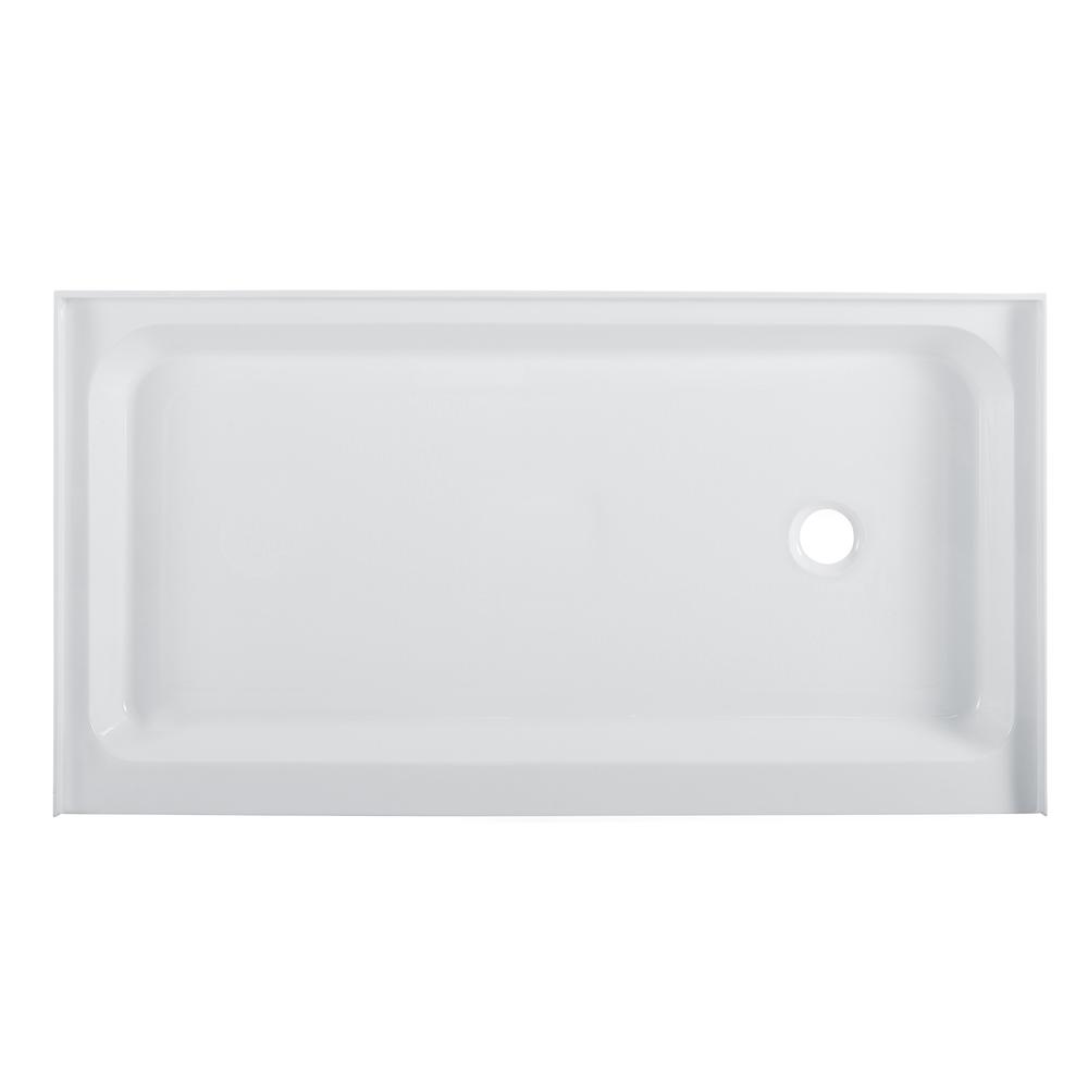 60" x 34" Acrylic White, Single-Threshold, Right Side Drain, Shower Base. Picture 1