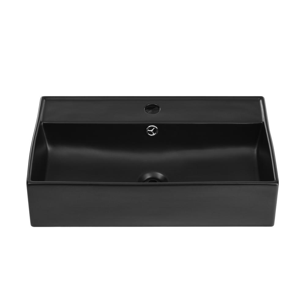 Claire 22" Rectangle Wall-Mount Bathroom Sink in Matte Black. Picture 1