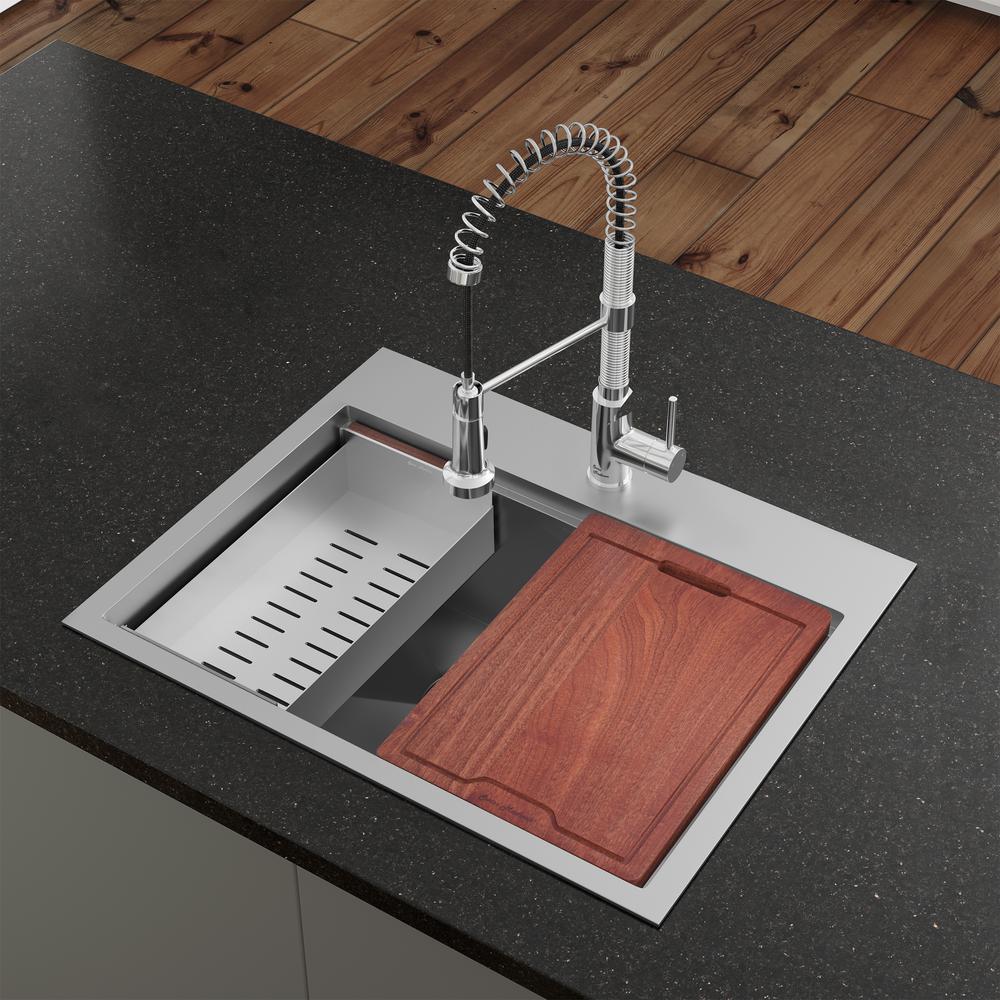 Ravi Single Basin 30 x 22 Topmount Kitchen Workstation Sink. Picture 23