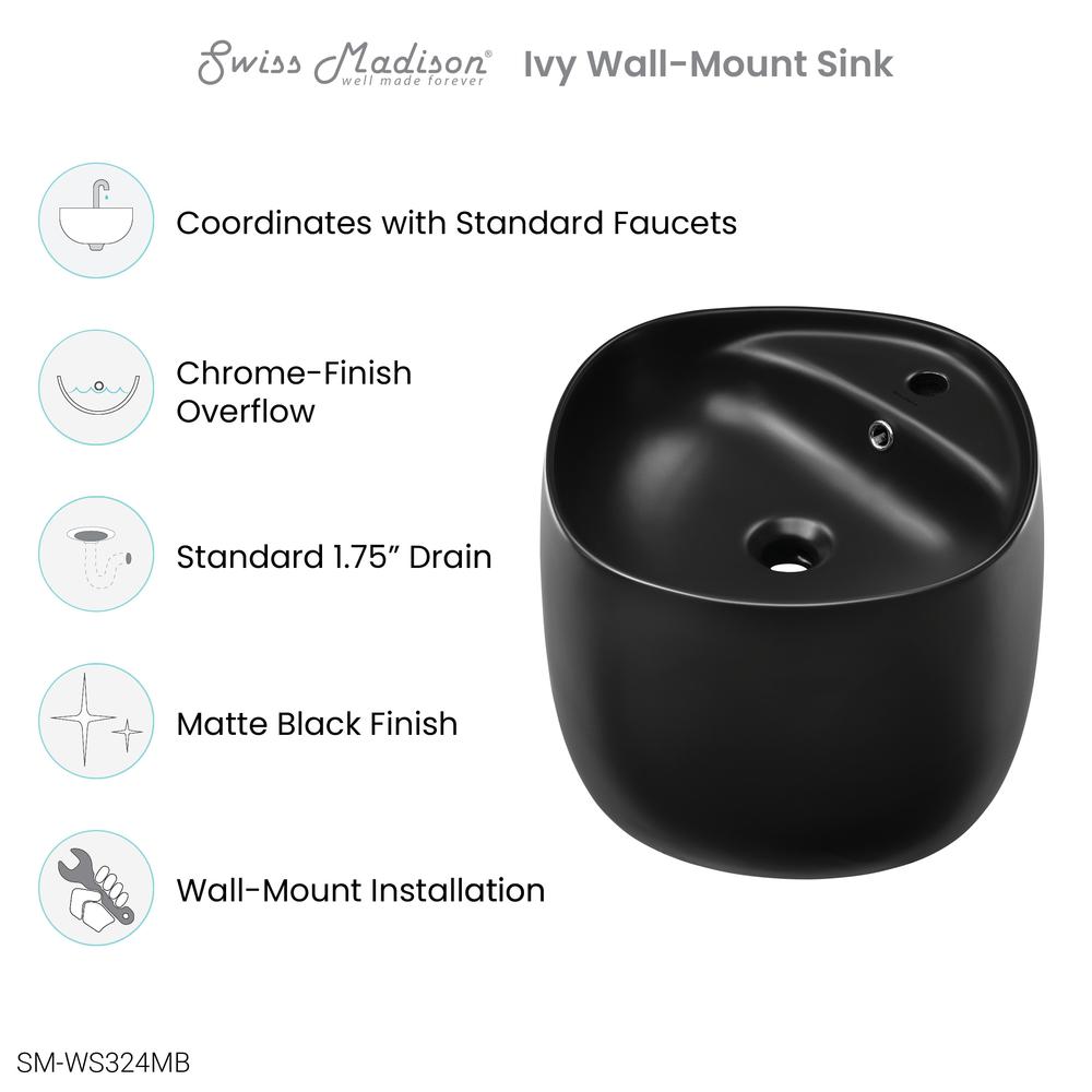 Ivy Wall-Mount Sink in Matte Black. Picture 6
