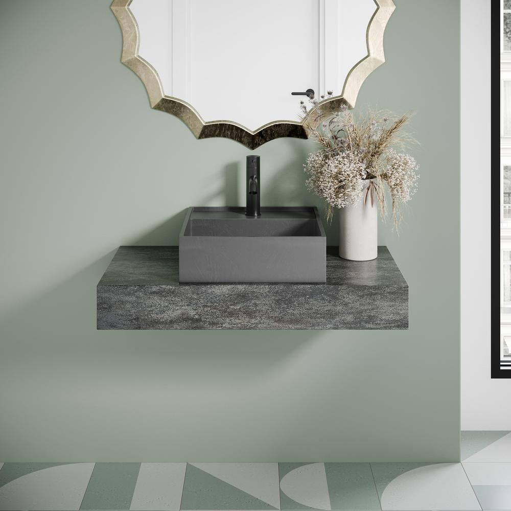 Lisse 23.5” Rectangle Concrete Vessel Bathroom Sink in Dark Grey. Picture 19
