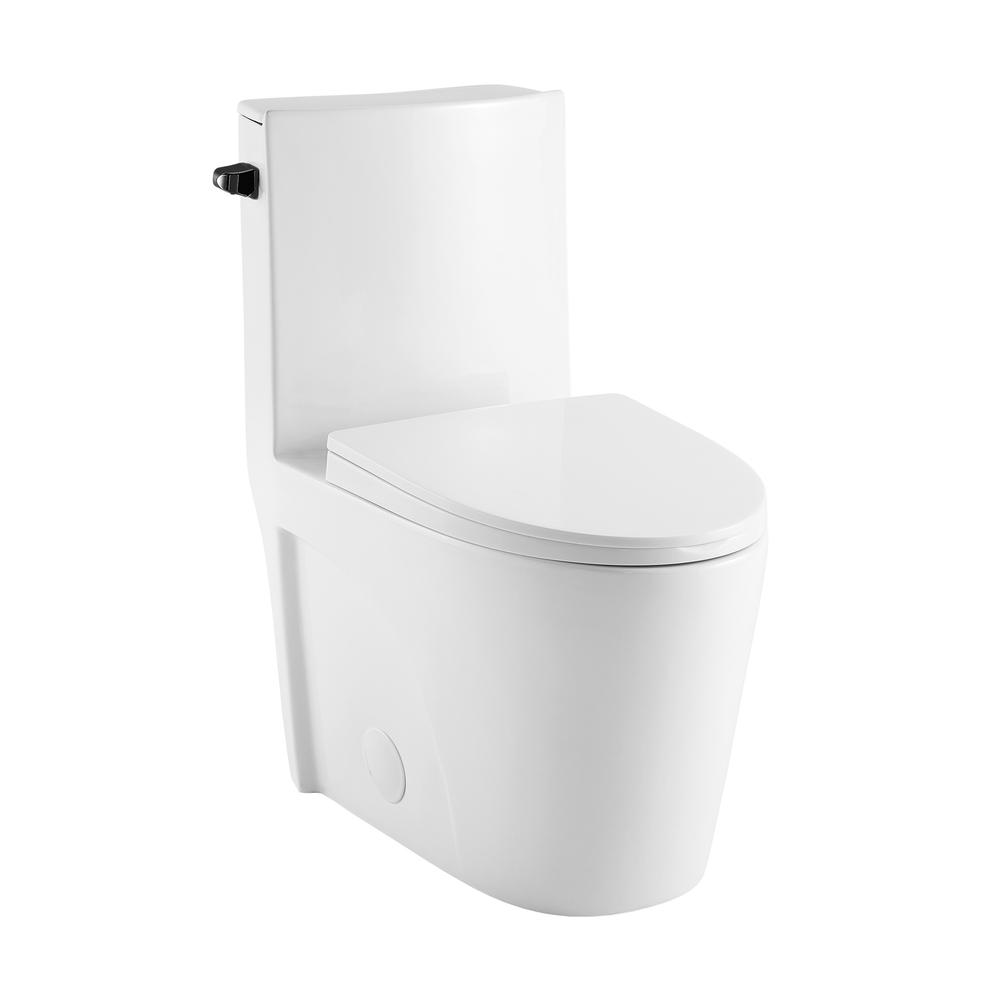 St. Tropez One Piece Elongated Toilet Side Flush 1.28 gpf with Black Hardware. Picture 1