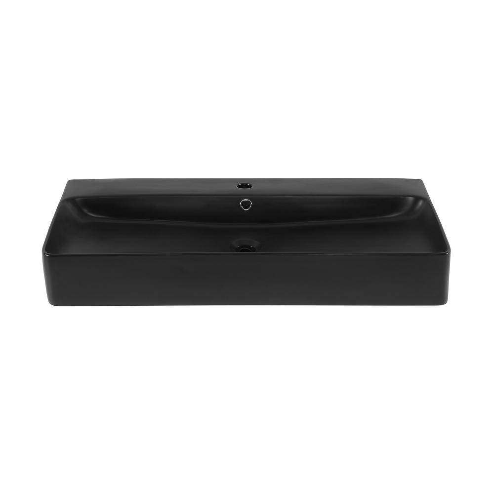 Carre 36"  Rectangle Wall-Mount Bathroom Sink in Matte Black. Picture 1